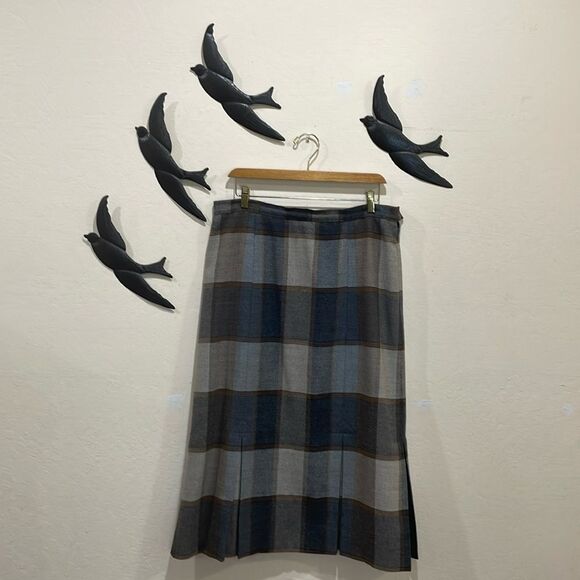 Vintage Jaeger London Wool Plaid Midi Skirt - 16 - Picture 1 of 7
